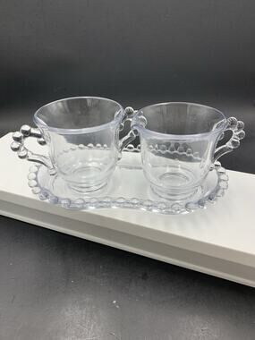 Vintage Imperial Glass Candlewick Cream and Sugar Bowl with Undertray - EUC